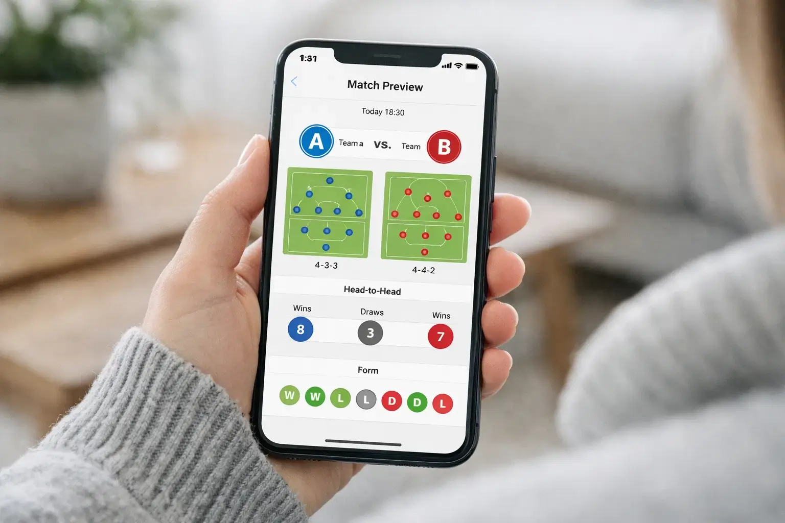 FotMob app med rent nordisk design og kampforhåndsvisning