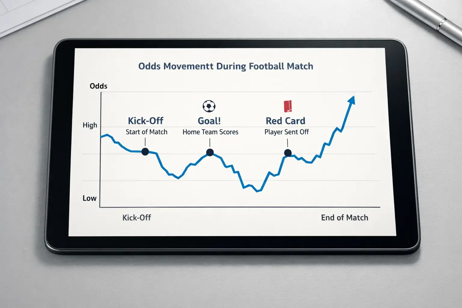 Graf der viser oddsbevægelser under en live fodboldkamp